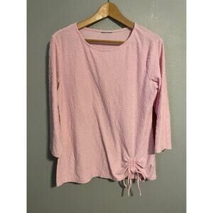 Womens Top Size Large Jacquard Textured Floral Knit 3/4 Sleeve Ruched Fairy Y2K